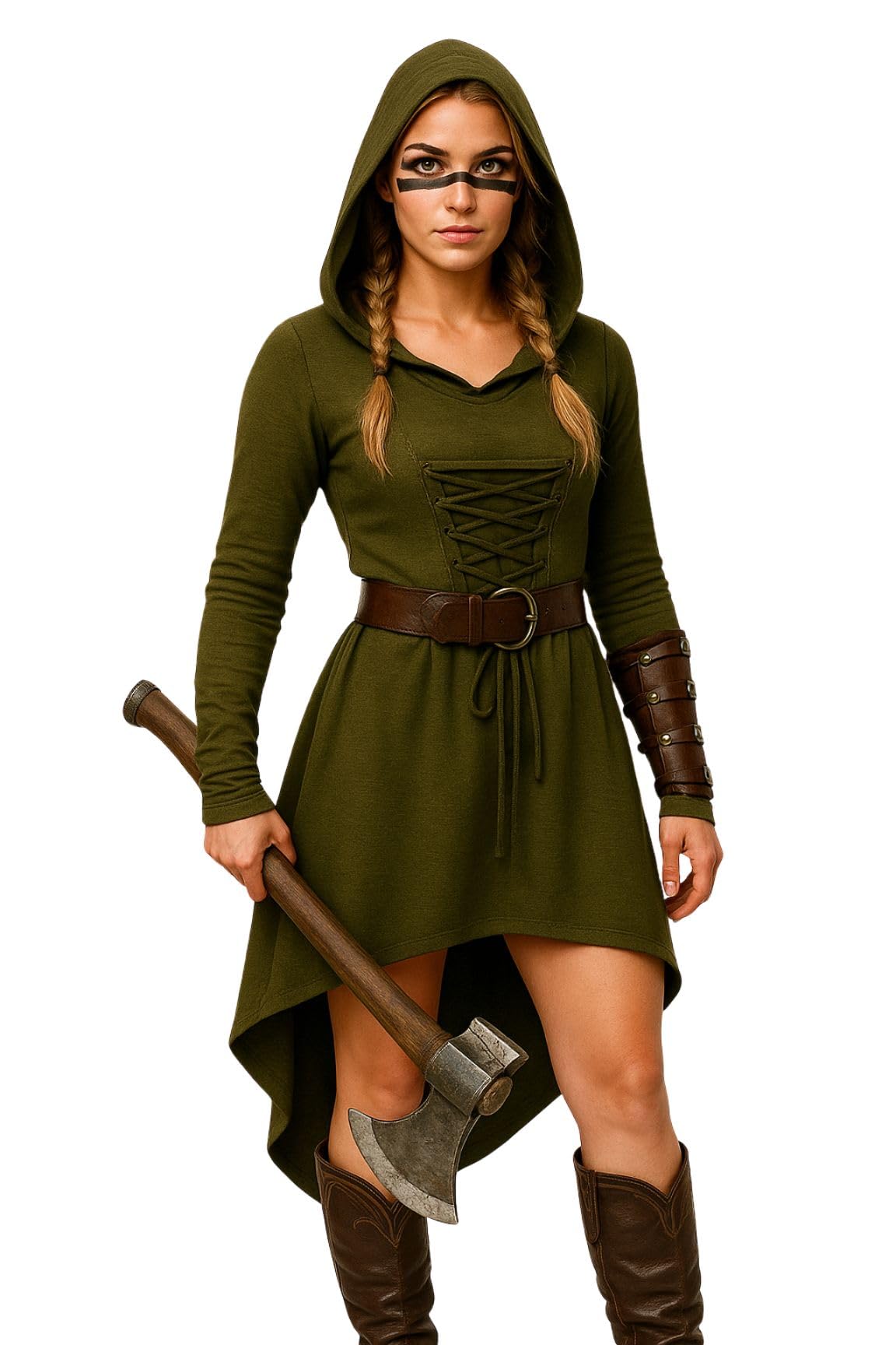 MIMIKRY Costume médiévale pour femme Robin des Bois - Robe médiévale à capuche - Vert - Archer viking guerrière - Cosplay Renaissance