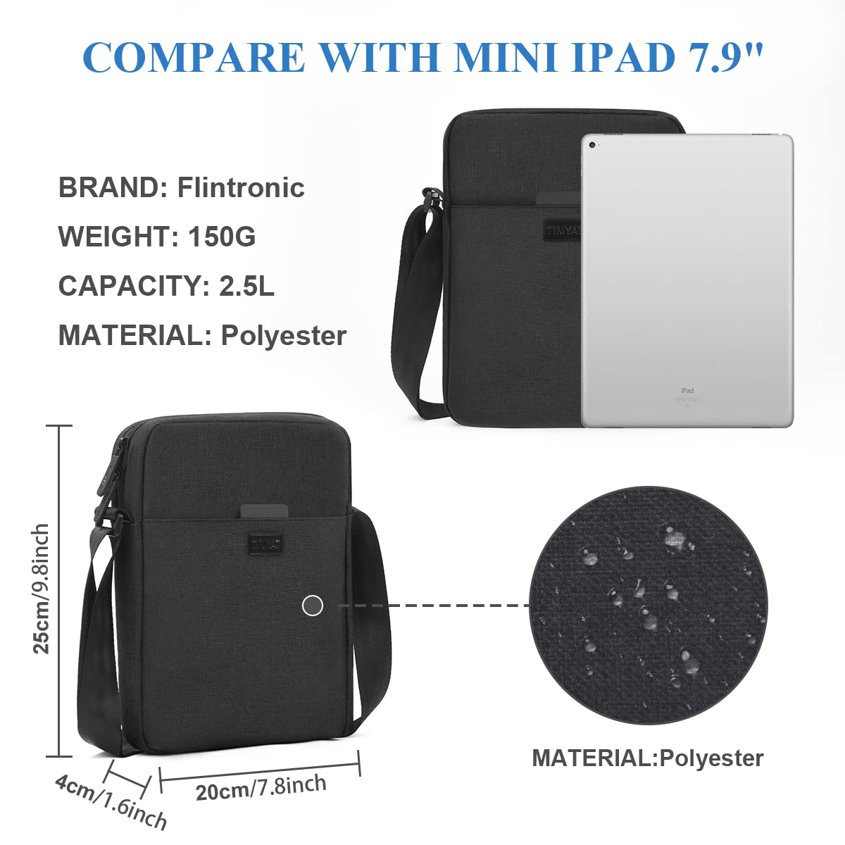 flintronic Męska torba na ramię, wodoodporna torba kurierska z regulowanym paskiem, lekka torba robocza z wieloma kieszeniami, torba crossbody, do pracy, na zakupy, do szkoły, podróży, codziennego