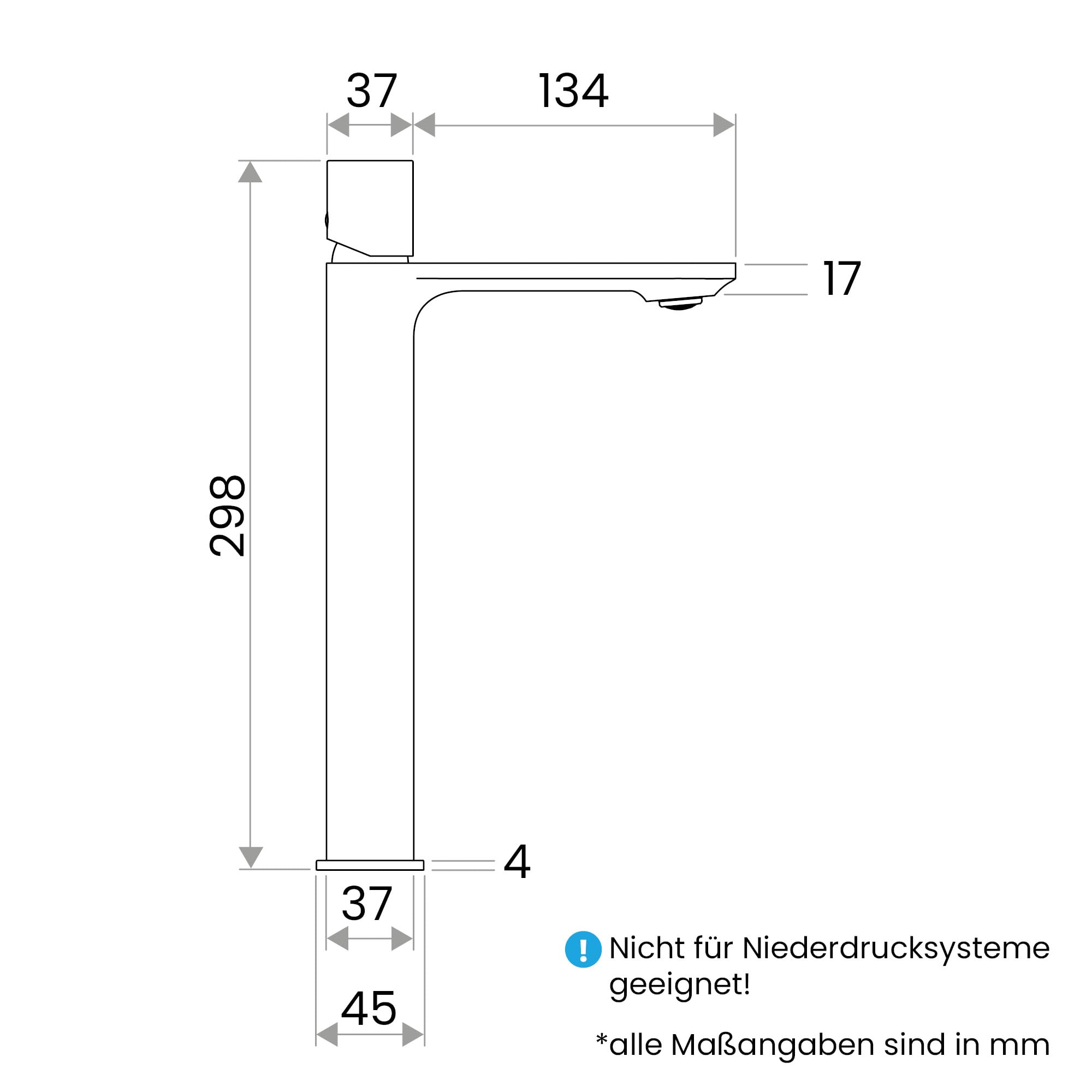 Bächlein Badarmatur Isaya hoch in modernem Design, extra hoher Einhebelmischer mit langlebiger Keramikkartusche und Montage-Set, Bad Wasserhahn Schwarz Matt