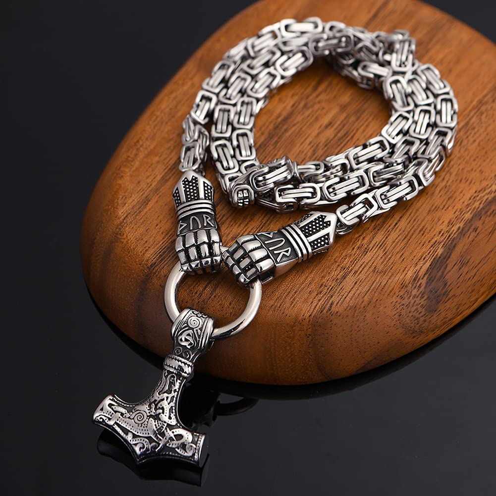 YABEME Männer Wikinger Thor Hammer Halskette Mjolnir Anhänger Symbol Große Amulett Talisman Schmuck Hochleistungs Edelstahl Kette Faust Link
