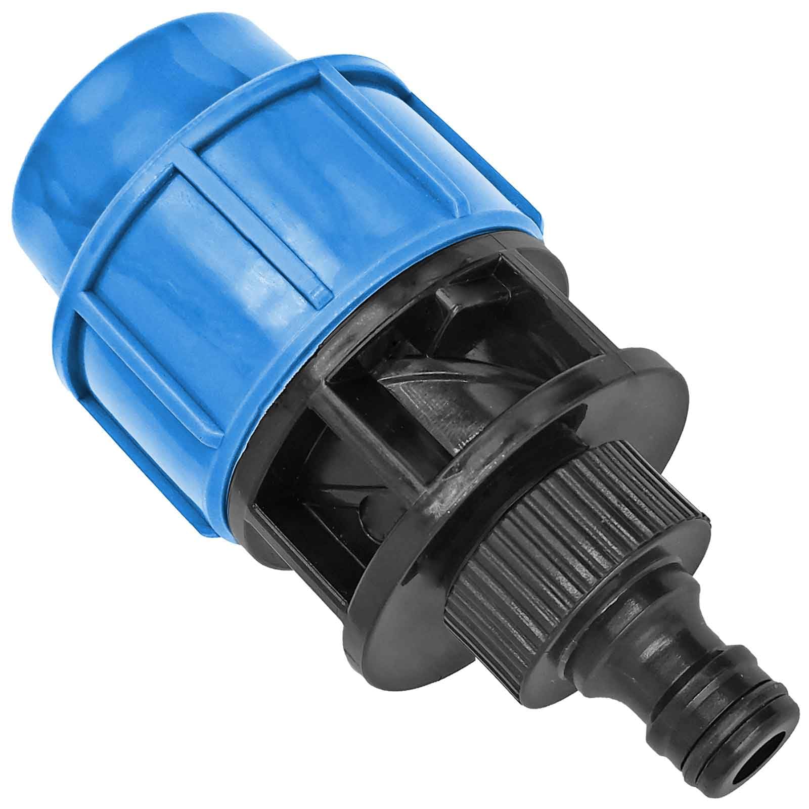 MegaHaustechnik Klemmverbinder für 25mm PE Rohr Außendurchmesser DN25 mit Übergang passt für Gardena Stecker aus PP Kunststoff Trinkwasser PN16 Kupplung Verschraubung blau