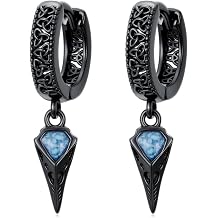 925 Silver Gothic Punk Black Turquoise Dangle Earring for Men Women