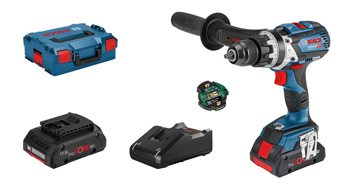 Bosch Professional Blue 18V System Cordless Combi Drill Gsb 18V-110 C (Max. Torque Of 110 Nm, Incl. 2X Procore 18V 4.0Ah Batteries, Charger Gal 18V-40, Aux. Handle, L-Boxx)