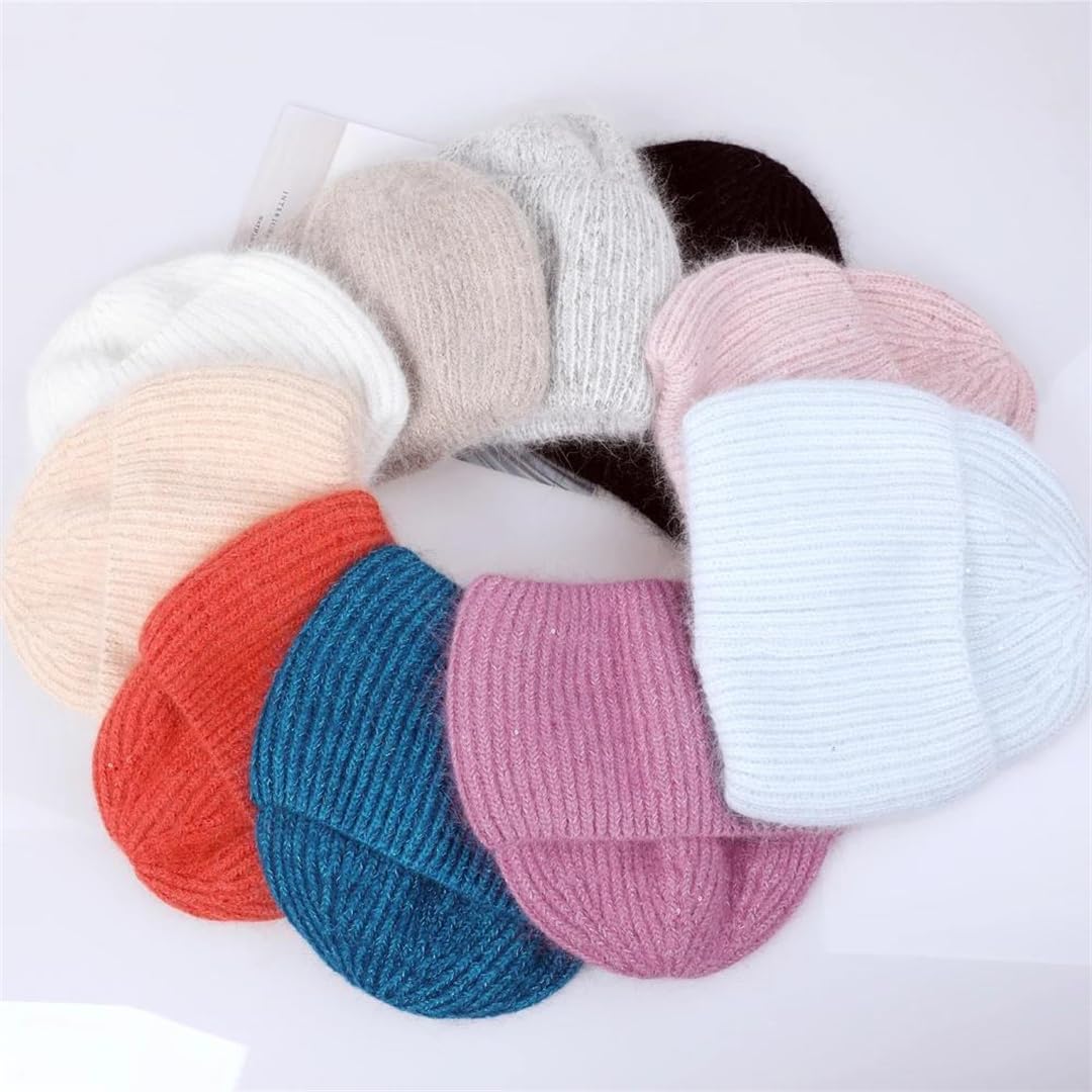 Automne Hiver Cheveux Hiver Chapeau Chaud Bonnets Chapeaux Décontracté Femmes Solide Adulte Cachemire Tricoté Bonnet Chapeau Avec Fil Brillant