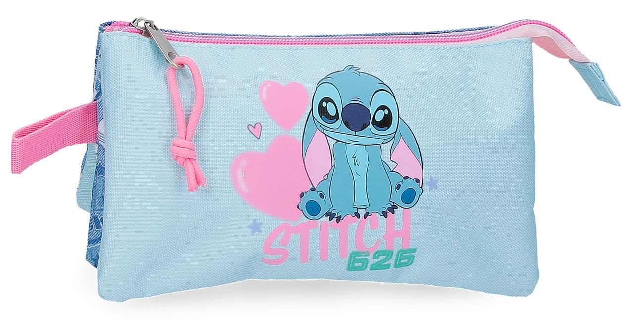 Disney Joumma Stitch Hearts Estuche Triple Blue 22x12x5 cms Polyester