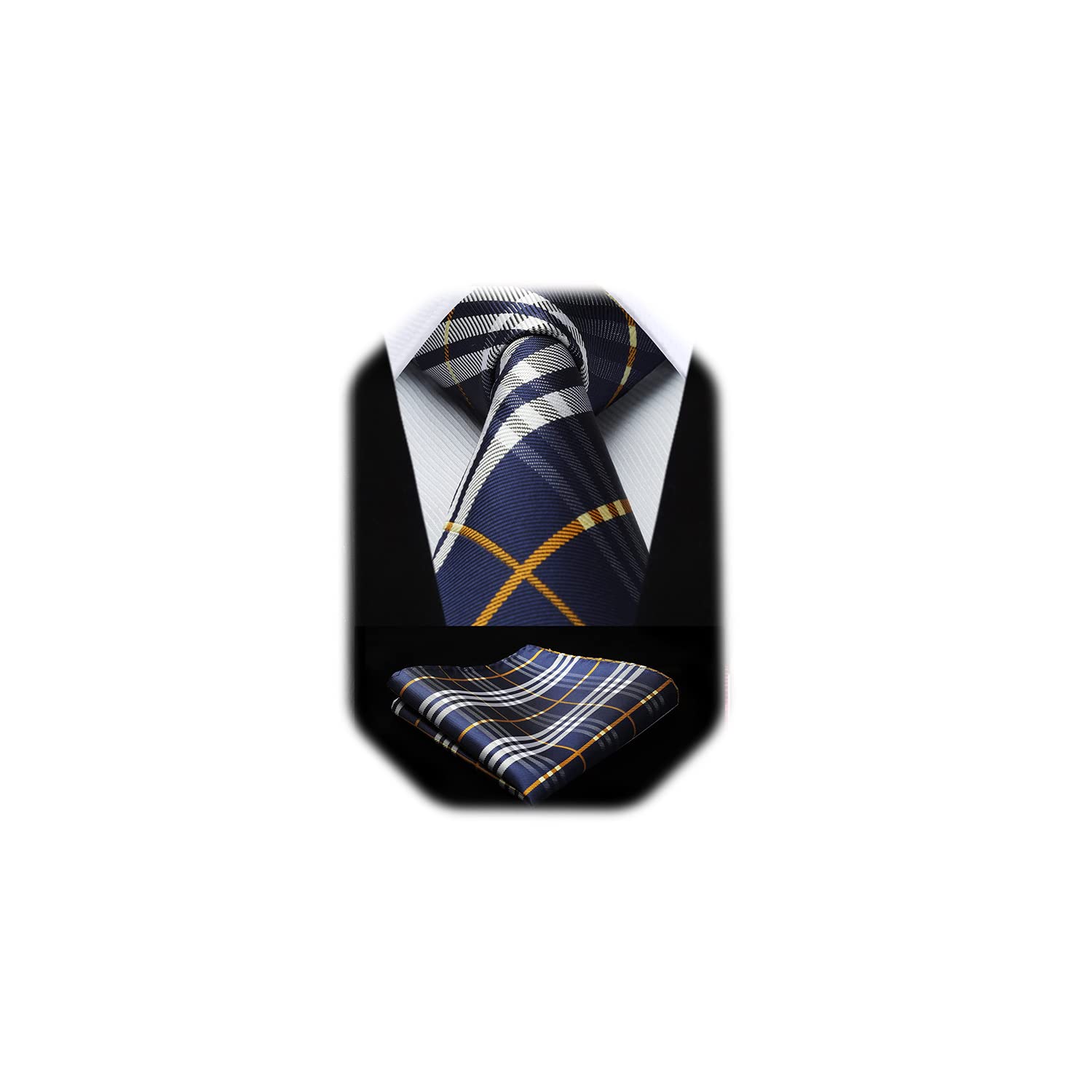 hisdern SetSense Men's Plaid Jacquard Woven Tie Necktie Set-picture-30