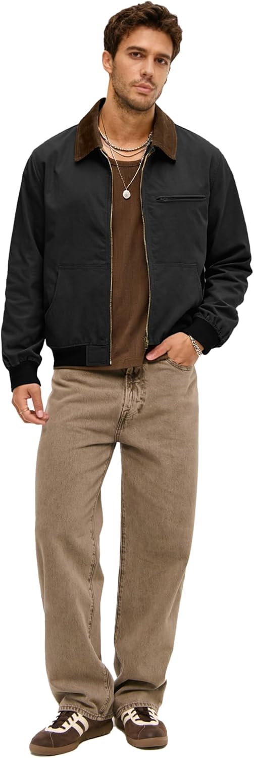 HOTake Men's Bomber Jacket Cotton Lightweight Casual Jacket with Corduroy Collar - Image 5