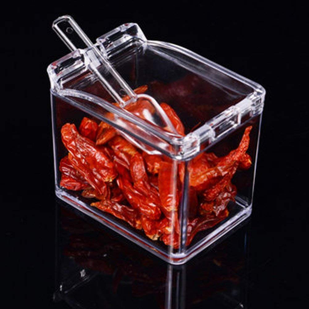 YIQI Assaisonnement Box Set 4 pièces Bouteilles Transparentes Sel Spice Jar,Pots à épices Cuisine Condiment Jarres de Stockage de Conteneurs avec 4 Cuillères Canned Couvercle et Cuillère