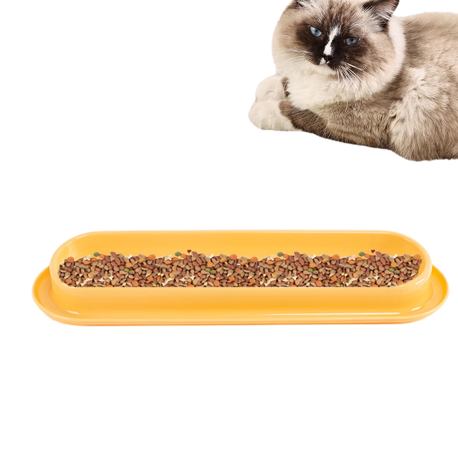 Pet Long Feeding Bowl - Raised Long Pet Bowl, Non-Slip, Raised Feeder, Slanted Stainless Steel Bowl for Dogs and Cats, Anti-Spill Food Bowl, Easy Pet Feeder for Flat Faces
