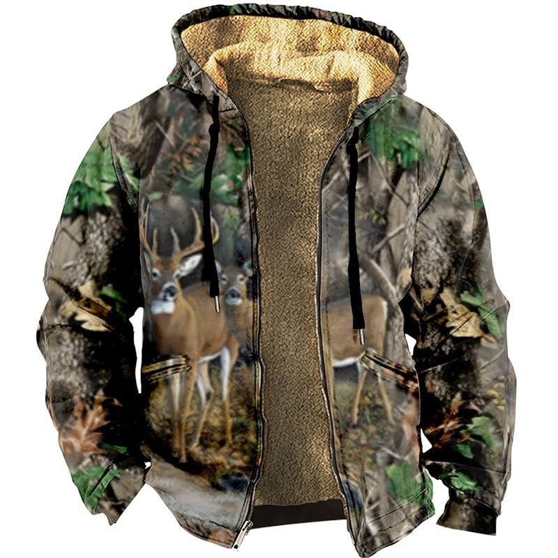 Veste à capuche polaire de chasse camouflage pour homme veste d'hiver zippée sherpa