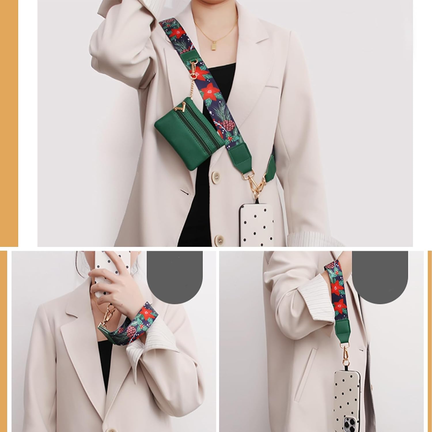 Phone Strap with Zippered Pouch, Clip and Go Strap for Phone with Wallet Crossbody, Adjustable Crossbody Phone Strap-2