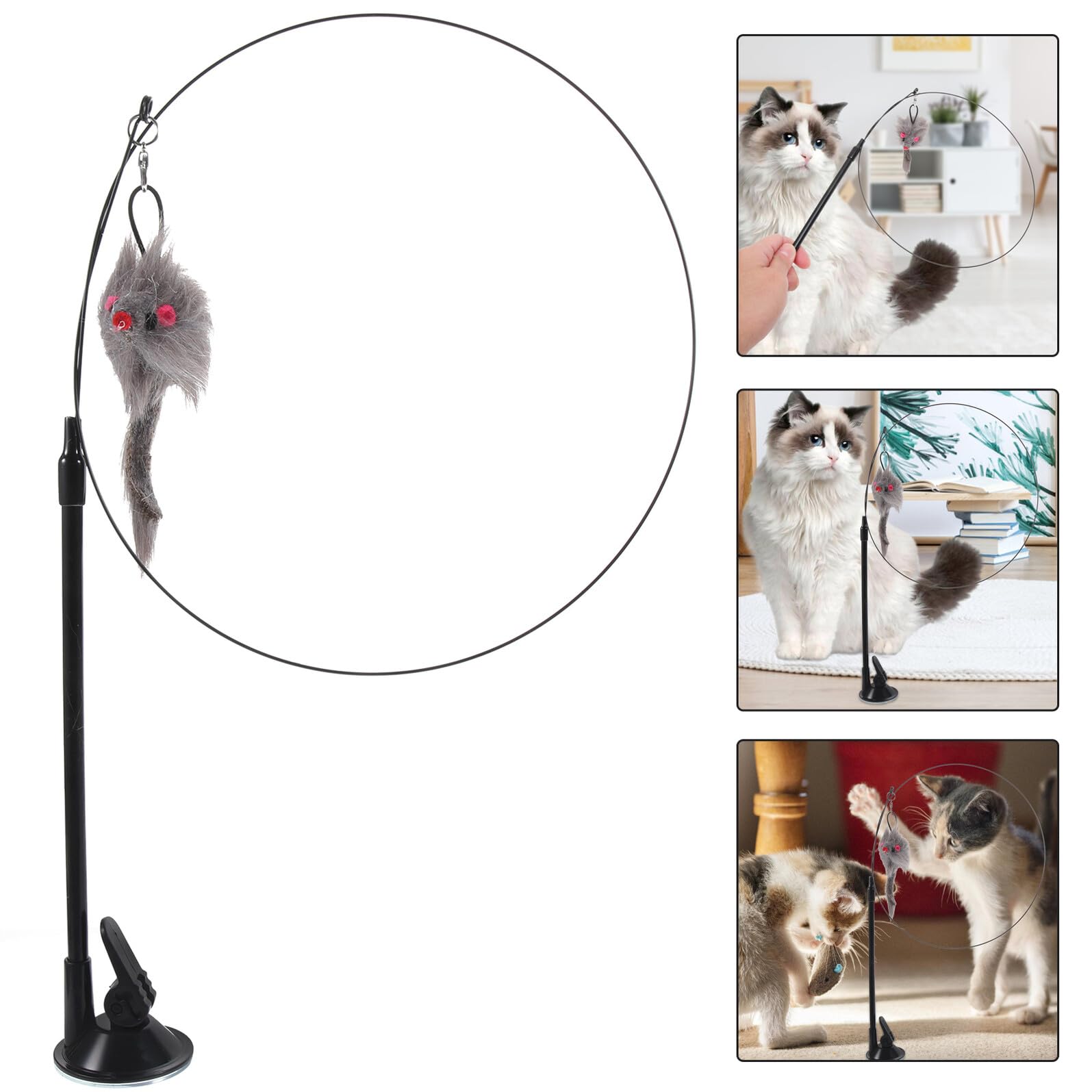 Milisten Interactif pour Chat Intérieur avec Canne à Amovible et Ventouse Stimule Curiosité des et Adultes