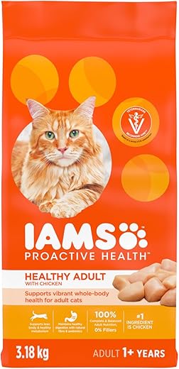 5 Stars Cat Food Reviews on Amazon cat foods IAMS PROACTIVE HEALTH Healthy Adult Dry Cat Food – Chicken – 3.18KG (7LB) Bag