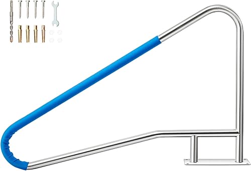 Barandilla de piscina de 39 x 30 pulgadas, acero inoxidable 304, capacidad de carga de 250 libras, color plateado, a prueba de óxido, barandilla