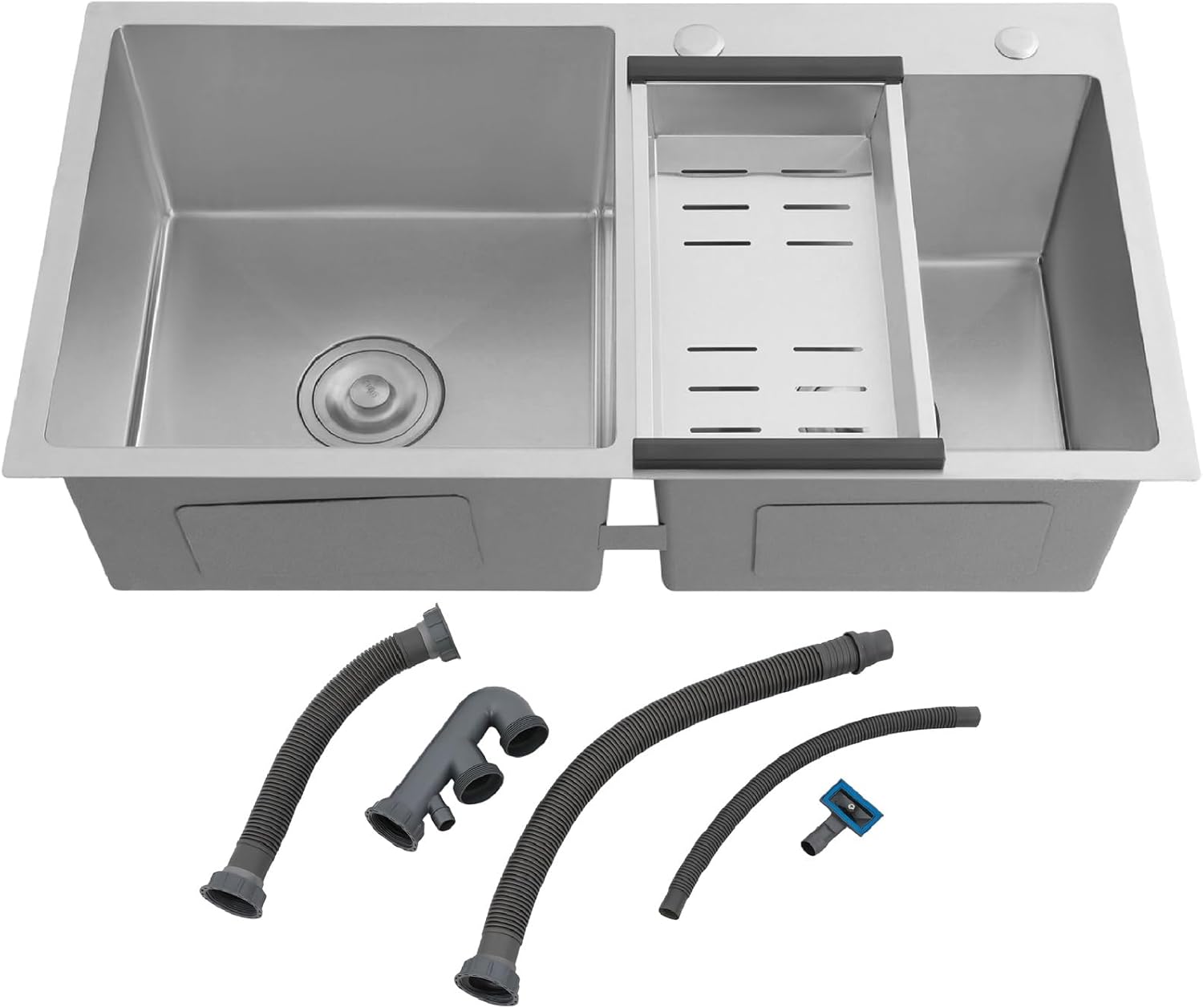 Double Bowl Kitchen Sink, Drop-in/Topmount Kitchen Sink, Commercial Stainless Steel Deep Sinks with Basket Strainer, 30.71 * 16.93 * 8.27 Inch