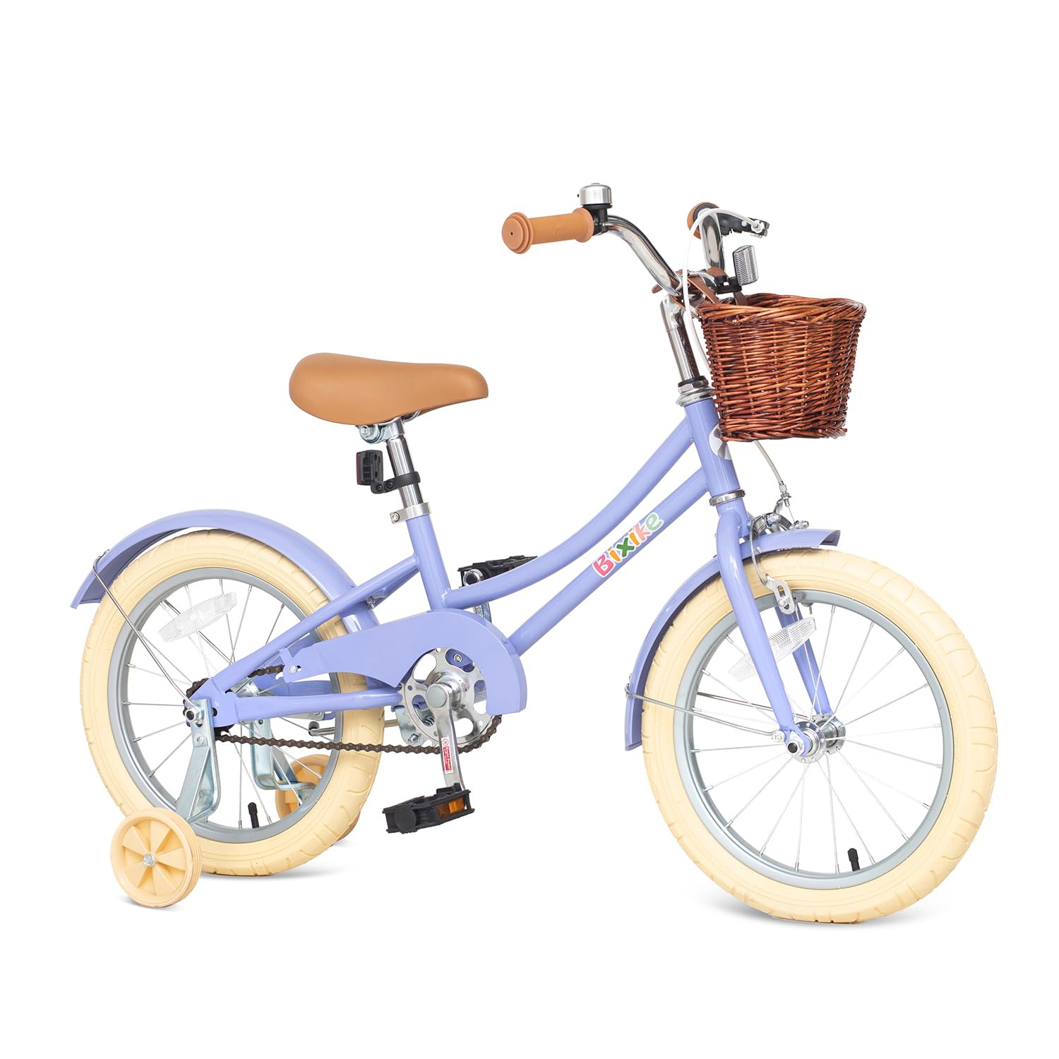 Bixike Retro Design Girls Bike with Basket and Coaster Brake for 3-13 Years Old Kids, 14 16 18 Inch Cruiser Bicycle for Toddlers with Training Wheels,