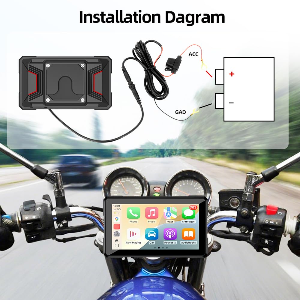 Écran CarPlay Moto pour Honda X-ADV 750 2017-2023, 5 Pouces Écran Tactile HD IP67 Étanche avec Support Amovible, sans Fil CarPlay et Android Auto,A-No Tire Pressure