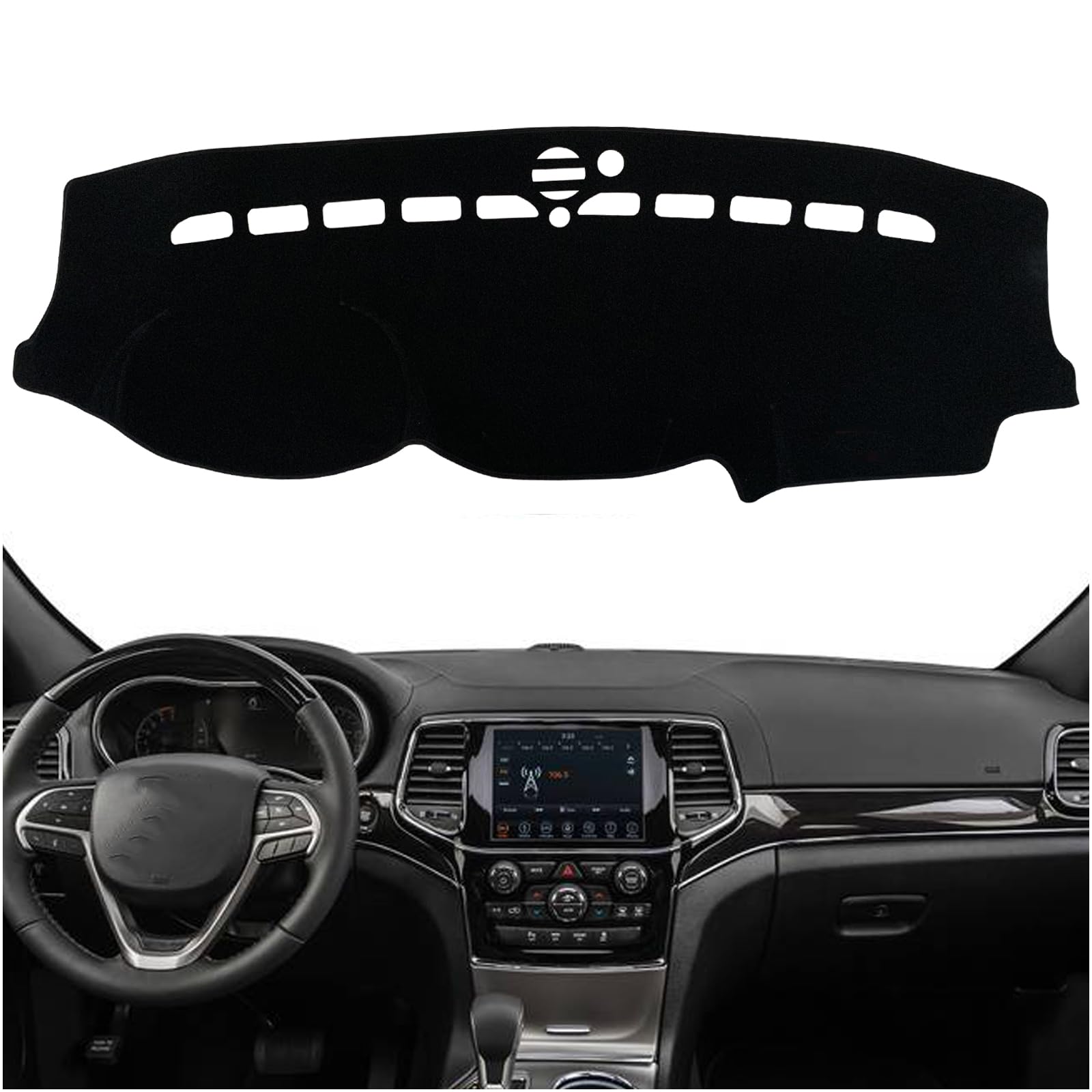 Copertura per cruscotto personalizzata per console centrale interna compatibile con Jeep Grand Cherokee 2011-2021, accessori per tappetino cruscotto (bordo nero)