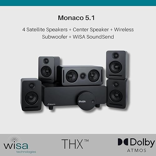 Miniatura 2 de Platin Sistema de sonido envolvente de cine en casa inalámbrico Monaco 5.1 para televisores inteligentes - con transmisor WiSA SoundSend incluido -