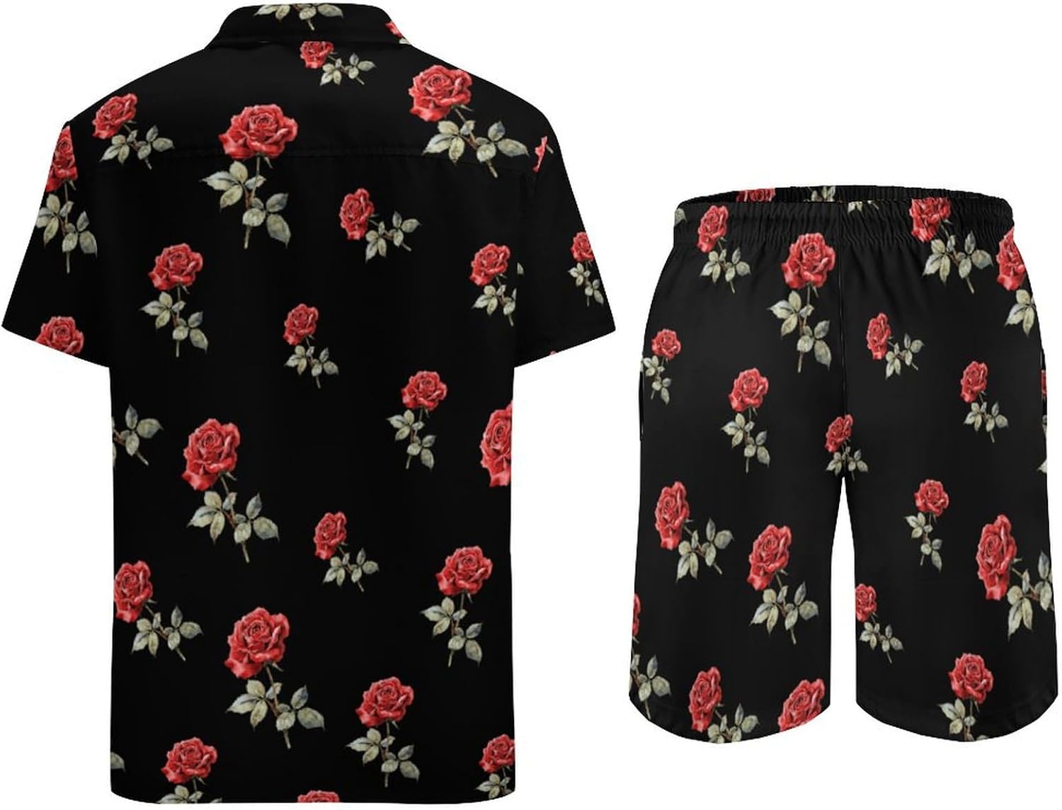 Red Rose Watercolor Men's Summer Beach Outfits Shirt And Shorts Set 2 Piece Vacation Swimwear