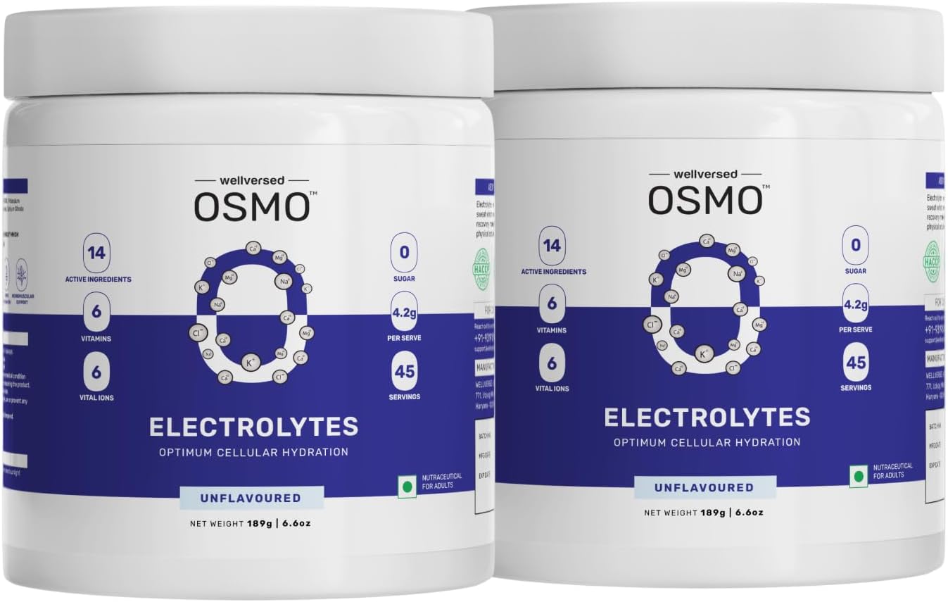 OSMO Electrolyte Powder (90 Servings, 378gm) | Unflavoured | Drink With 5 Vital Electrolytes: Na, Mg, Ca, K, PO4 | Sugar Free Electrolyte | Instant Energy & Hydration Solution