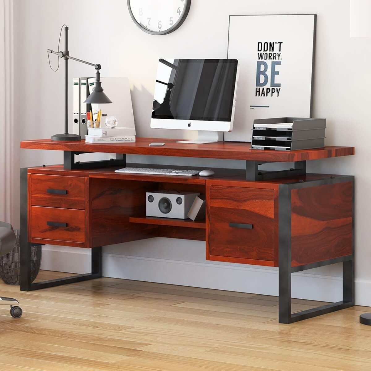 HOMERANGE Solid Sheesham Wood Study Table for Adults | Wooden Desk for Bedroom | Computer Table for Home | Office Work from Home Laptop Table | Workstation for Living Room (Mahogany Finish)