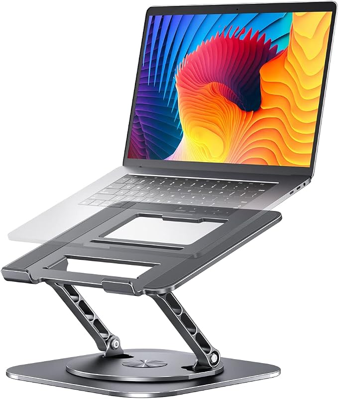 AOEVI Adjustable Laptop Stand with 360 Rotating Base, Computer Stand for Laptop Ergonimic Foldable Laptop Riser for Desk Compatible with MacBook Pro/Air Notebook up to 16 Inches, Grey