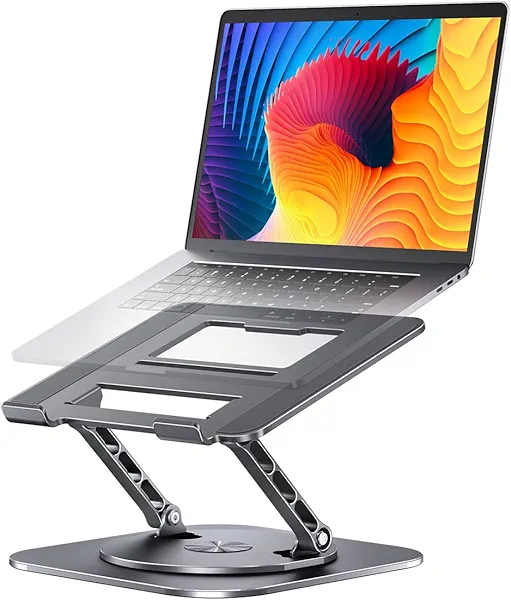 AOEVI Adjustable Laptop Stand with 360 Rotating Base, Computer Stand for Laptop Ergonimic Foldable Laptop Riser for Desk Compatible with MacBook Pro/Air Notebook up to 16 Inches, Grey
