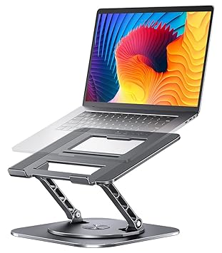 AOEVI Adjustable Laptop Stand with 360 Rotating Base, Computer Stand for Laptop Ergonimic Foldable Laptop Riser for Desk Compatible with MacBook Pro/Air Notebook up to 16 Inches, Grey - image, photos