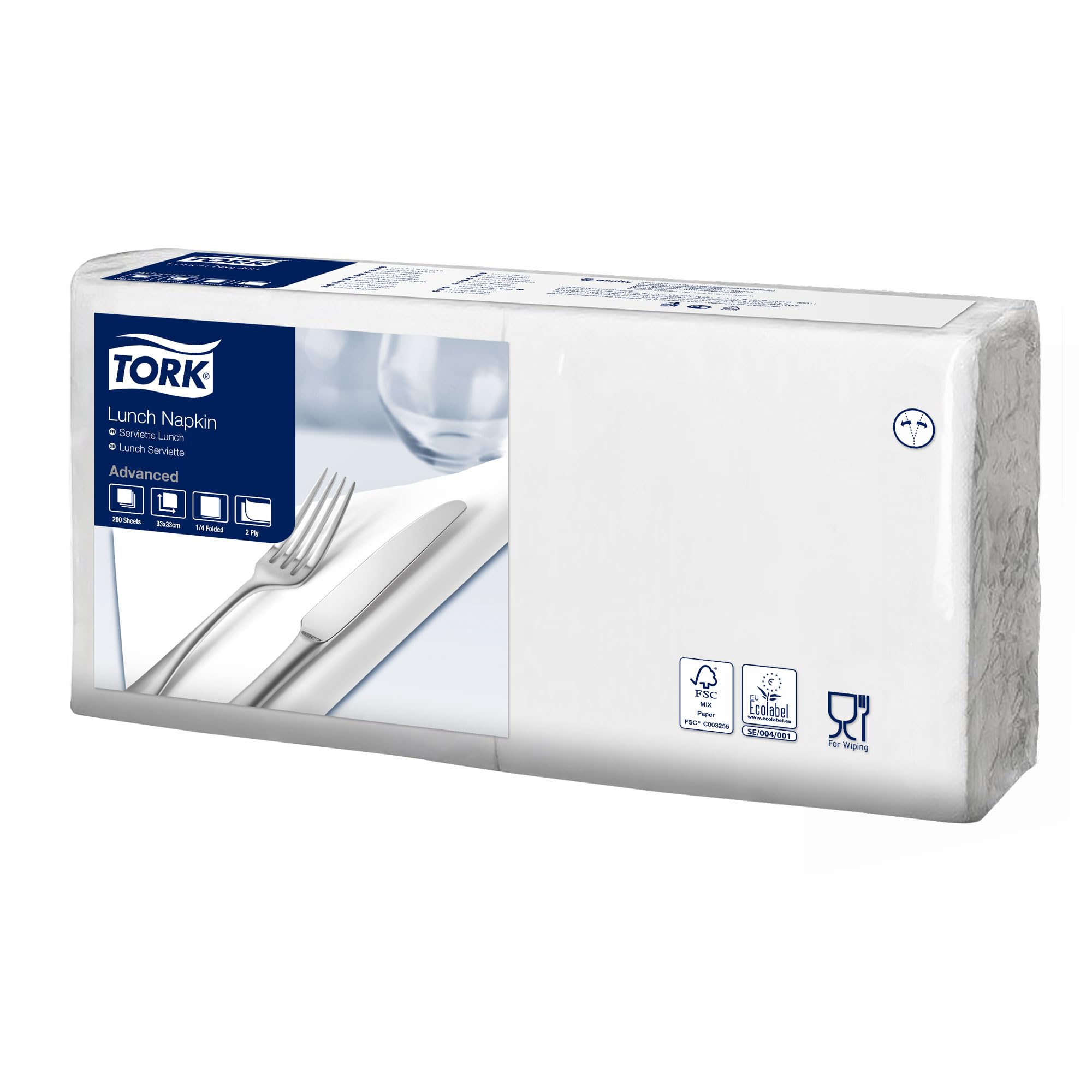 Tork Biała Serwetka Lunchowa, Składana 1/4, 2-warstwowa, 33 cm x 33 cm, 10 x 200 serwetek, 477149