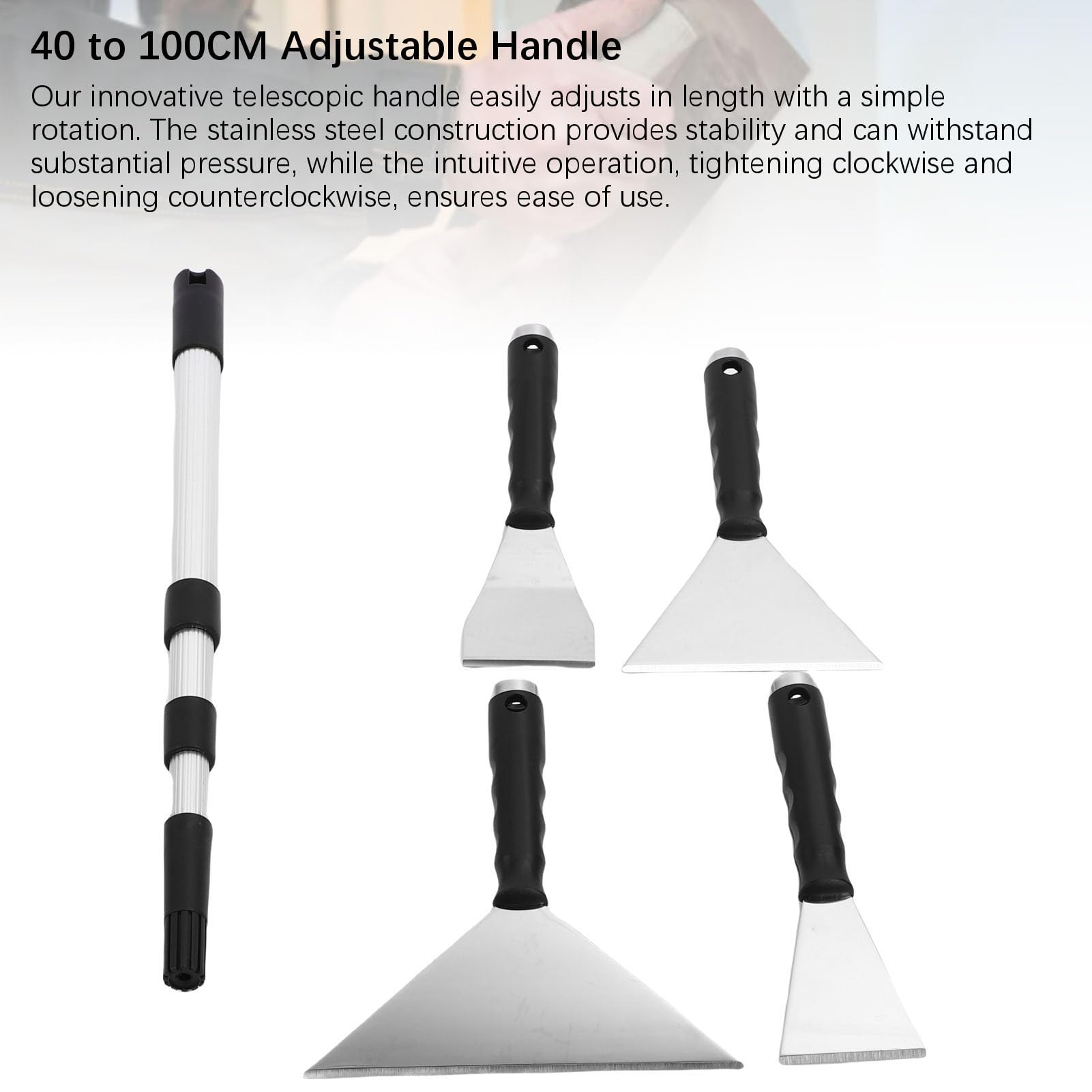 Garsent Set di Lama di Scrematura a Secco, Raschietto in Acciaio Inossidabile con Pale di Stucco a 4 Taglie, Set di Lama Stutty con Sacchetto di Stoccaggio, Manico di Estensione 15,75 a