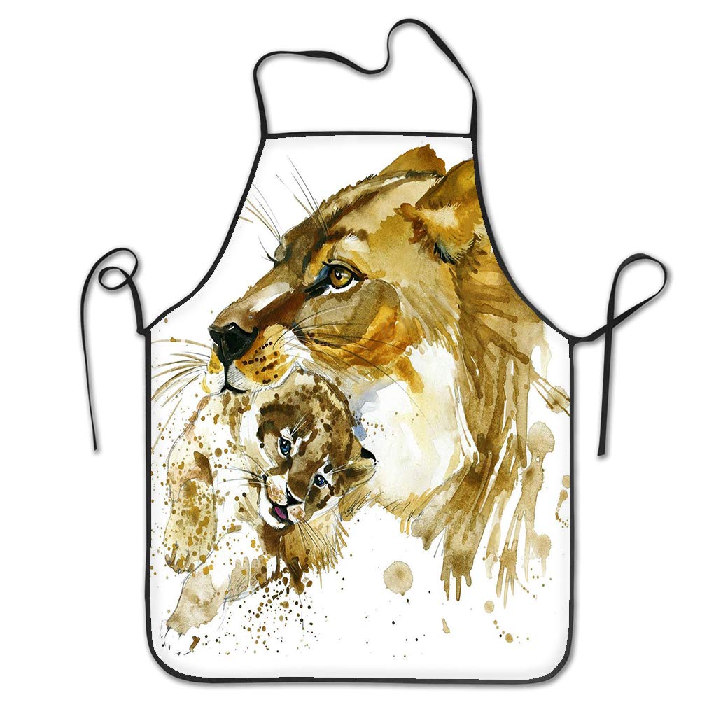 nsnabawanan Funny Personality Apron Lioness cub Lioness cub Splash Watercolor Textured Background Unusual w Chef Kitchen Aprons 20.4 28.3 inch