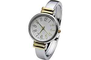 Women's Bangle Cuff Watch with 2-Tone Metal Band and Slim Case