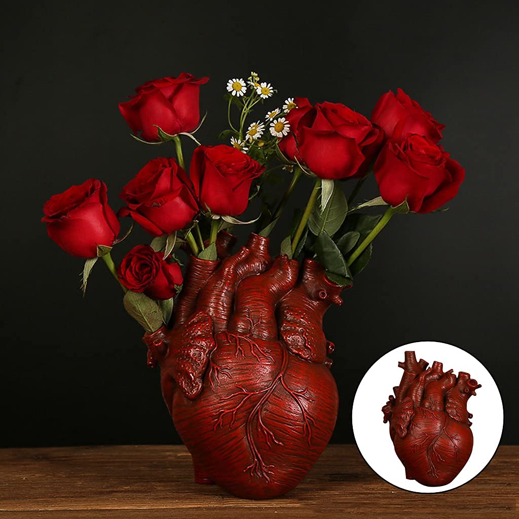 Tubayia Vaso anatomico a forma di cuore, vaso per fiori, per soggiorno, TV, armadio, camera da letto (oro 15 x 10,5 x 21 cm