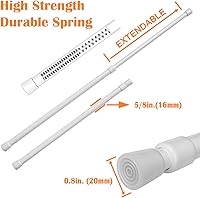 Vista 2 de KXLIFE 2 Pack 5/8" Tension Curtain Rod, RV Tension Bars, Cupboard Rods White 10 to 16 Inch