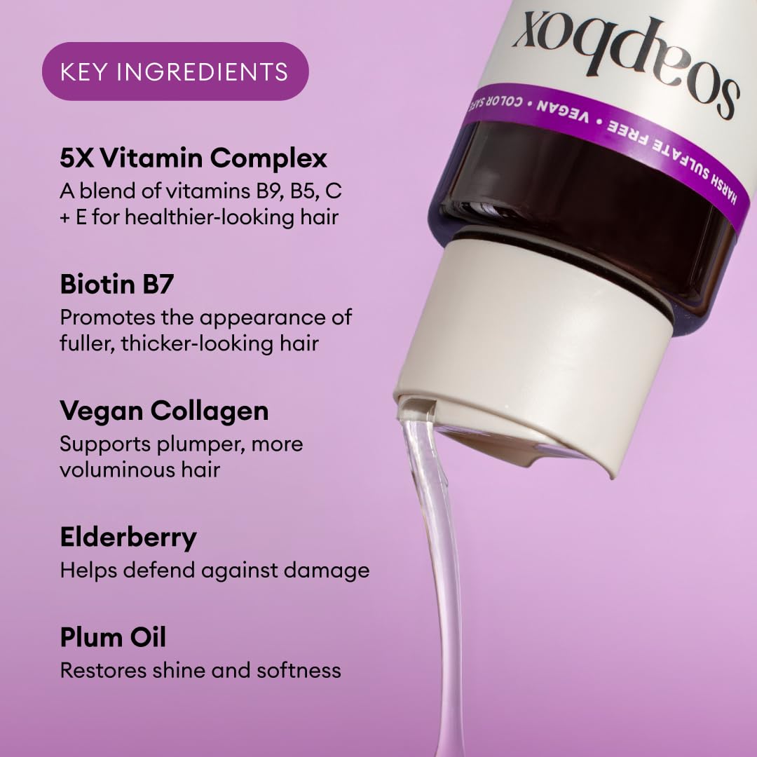 Soapbox Biotin & Superfruit Shampoo & Balsamo Set con Collagene Vegano, Aloe e Burro di Karitè, Confezione da 2 Senza Solfati, Senza Parabeni e Silicone, Prodotti per Capelli Vegani e Colorati, 473,6