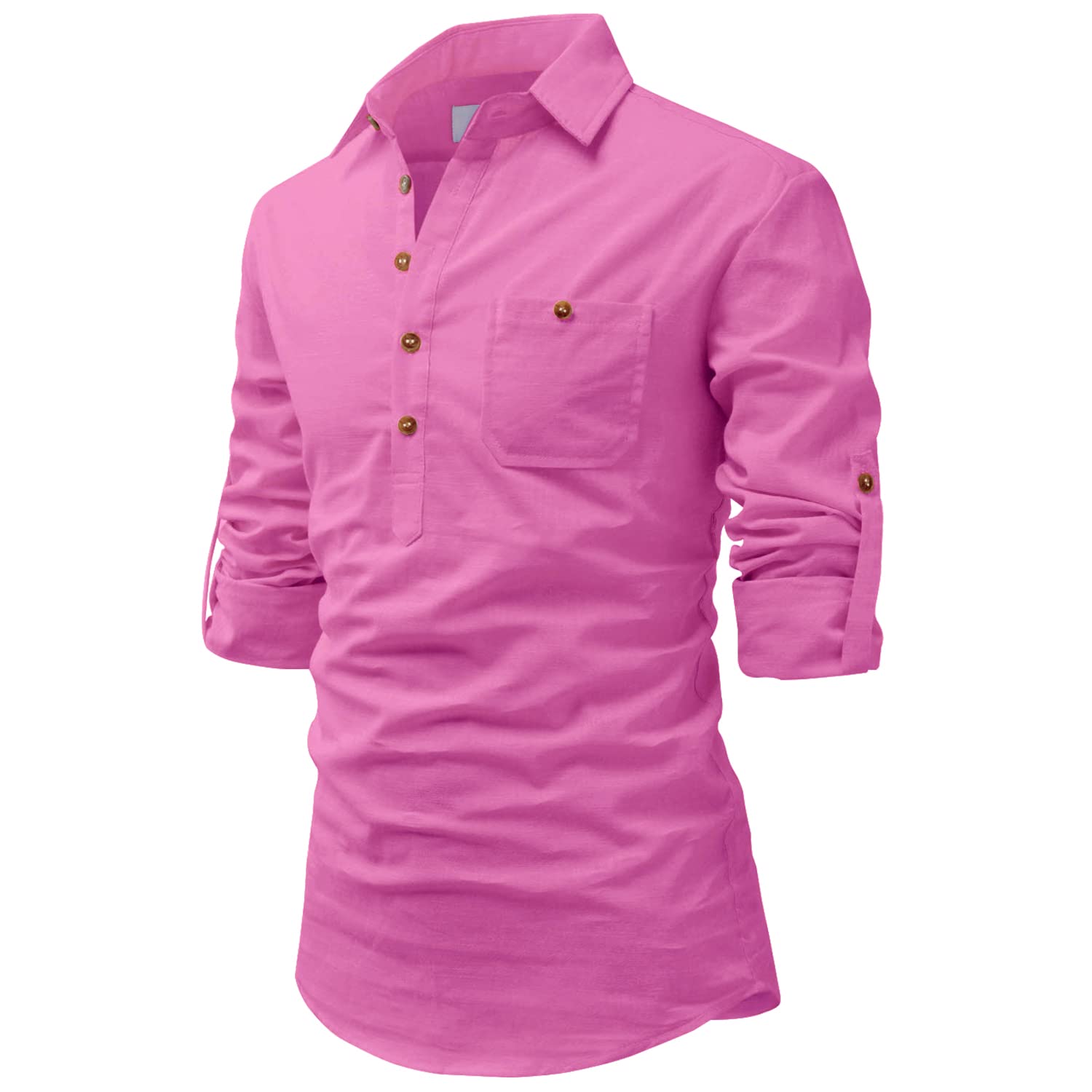 DressBerry Men's Full Sleeve White Color Cotton Blend Spread Slim Fit Shirt Style Kurta for Men and Boys in white