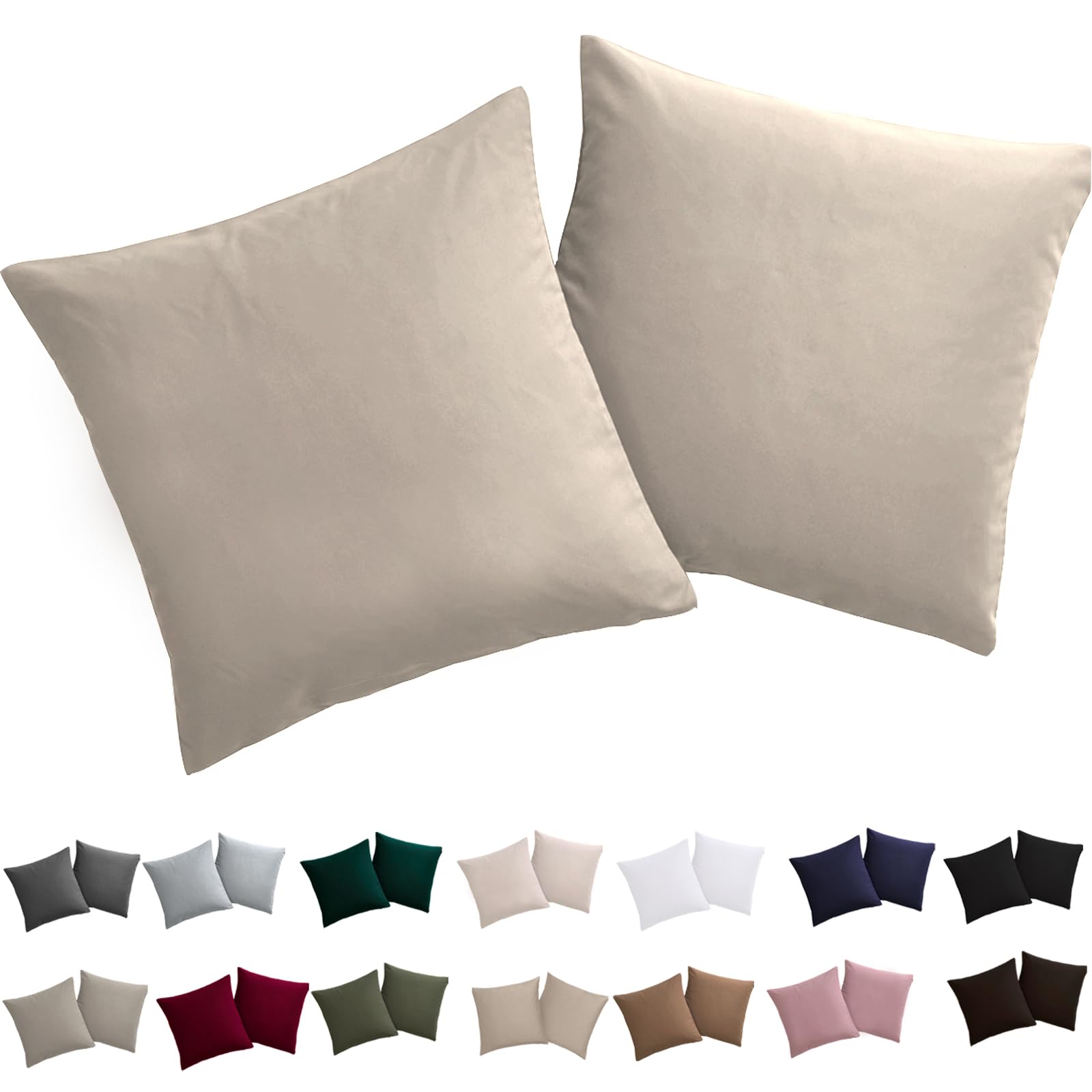 Soifox Cushion Cover 50 x 50 cm, Set of 2 - Pillowcases 50 x 50 cm, Warm Beige, 100% Microfibre, Non-Iron and Wrinkle-Free with Zip
