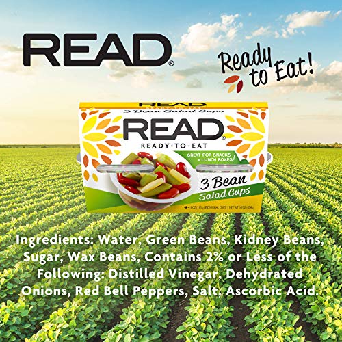 READ 3 Bean Salad|Cut Green Beans | Kidney Beans | Cut Wax Beans | Tangy Sweet & Delicious | Three Bean Salad | Convenient Single-Serve Cups| Six 4-pack sleeves of 4.0 ounce cups (24 cups total)