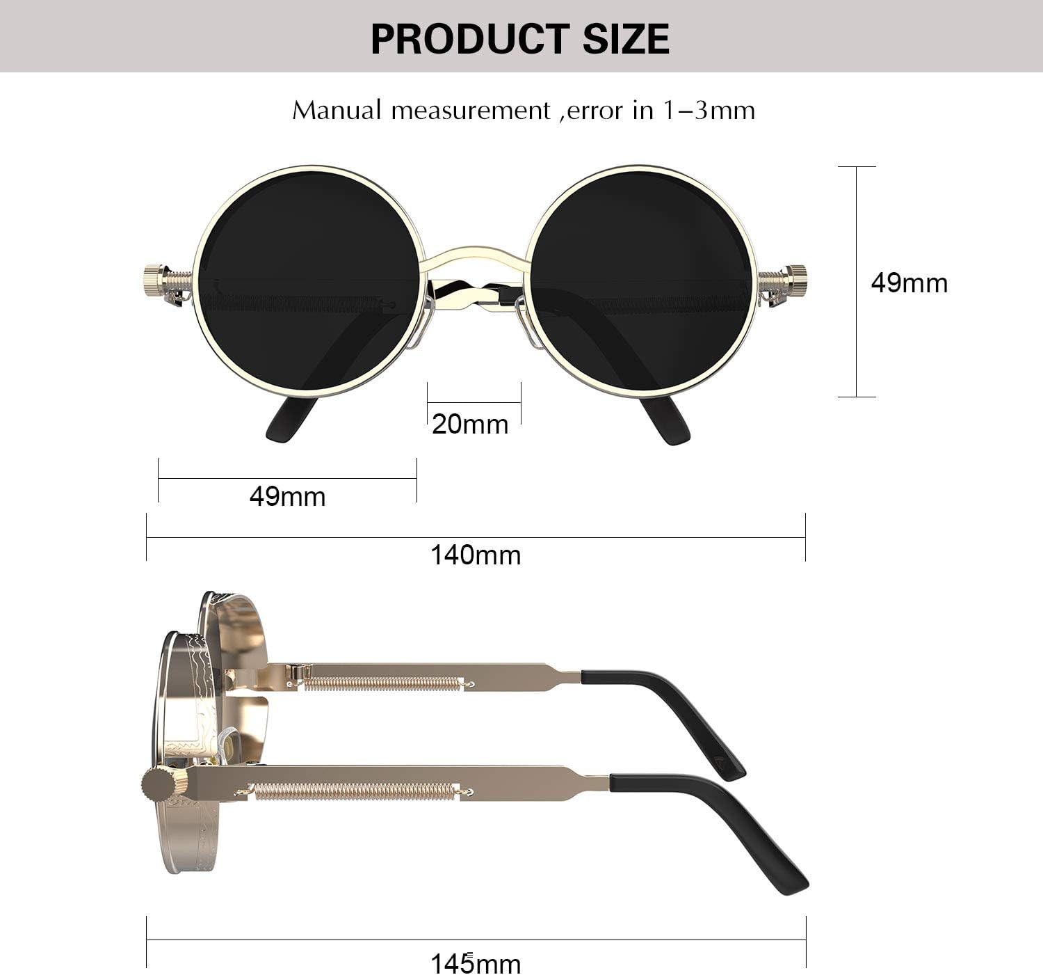 PROUDDEMON Retro Gothic Steampunk Sunglasses for Women Men Round Lens Metal Frame - Image 4