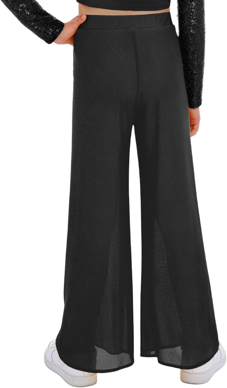 ranrann Kids Girls Flowy Wide Leg Mesh Palazzo Pants Baggy Loose Ballet Modern Lyrical Dance Yoga Trousers