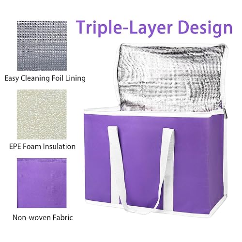Miniatura 211 de Bodaon Paquete de 1 bolsa aislada para entrega de alimentos, bolsa de aislamiento para alimentos fríos y calientes, comercial, bolsa de Púrpura