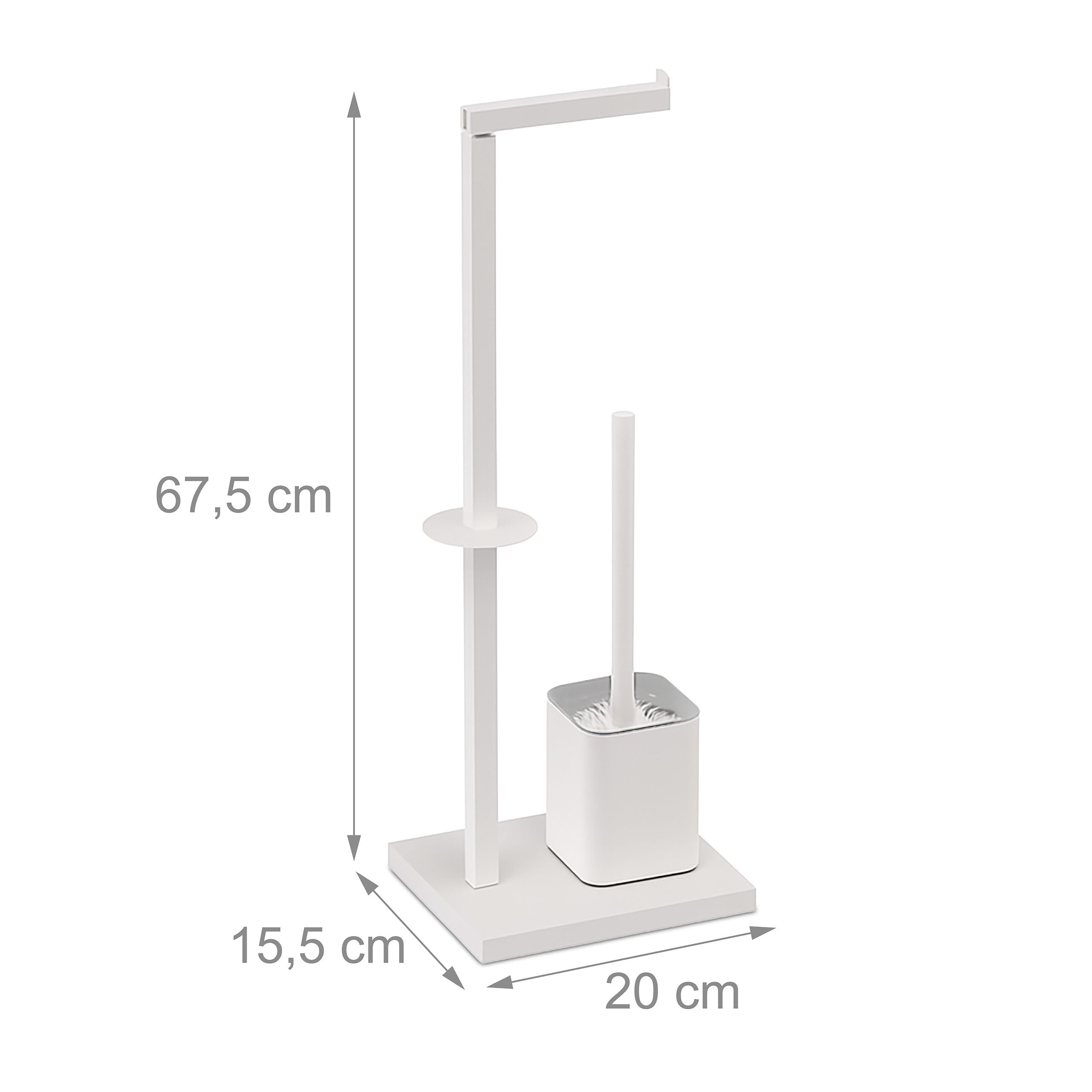Juego de baño Relaxdays, HBT: 67,5 x 20 x 15,5 cm, Metal, Soporte de Papel higiénico, escobilla, Blanco