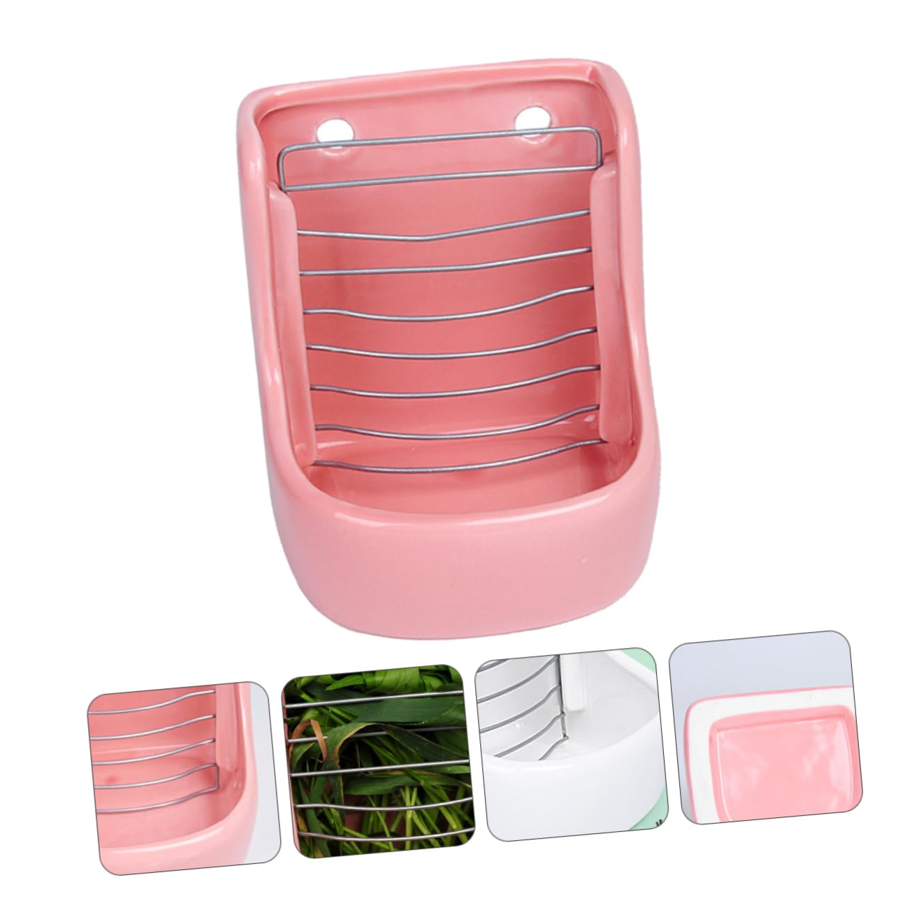 Beaupretty 1pièce Râtelier à Foin Et Bol Alimentaire pour Rongeurs Accessoire Pratique pour Lapins Et Chinchillas Céramique Anti-Renversement Facile à Nettoyer Rose