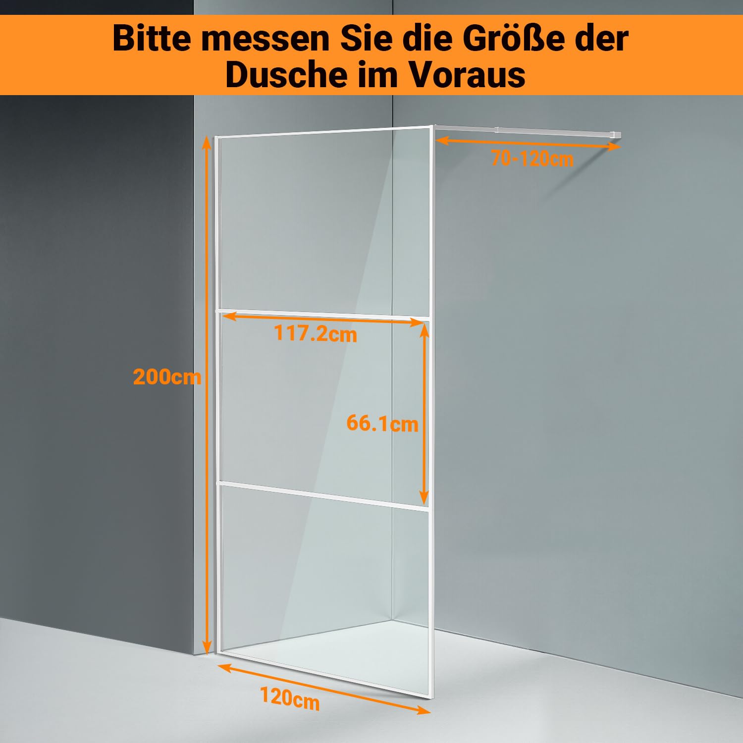 Walk-In - Mampara de ducha (120 x 200 cm, cristal de seguridad templado de 5 mm, marco de aluminio, rango de ajuste de 0 a 10 mm, mampara de ducha izquierda/derecha)