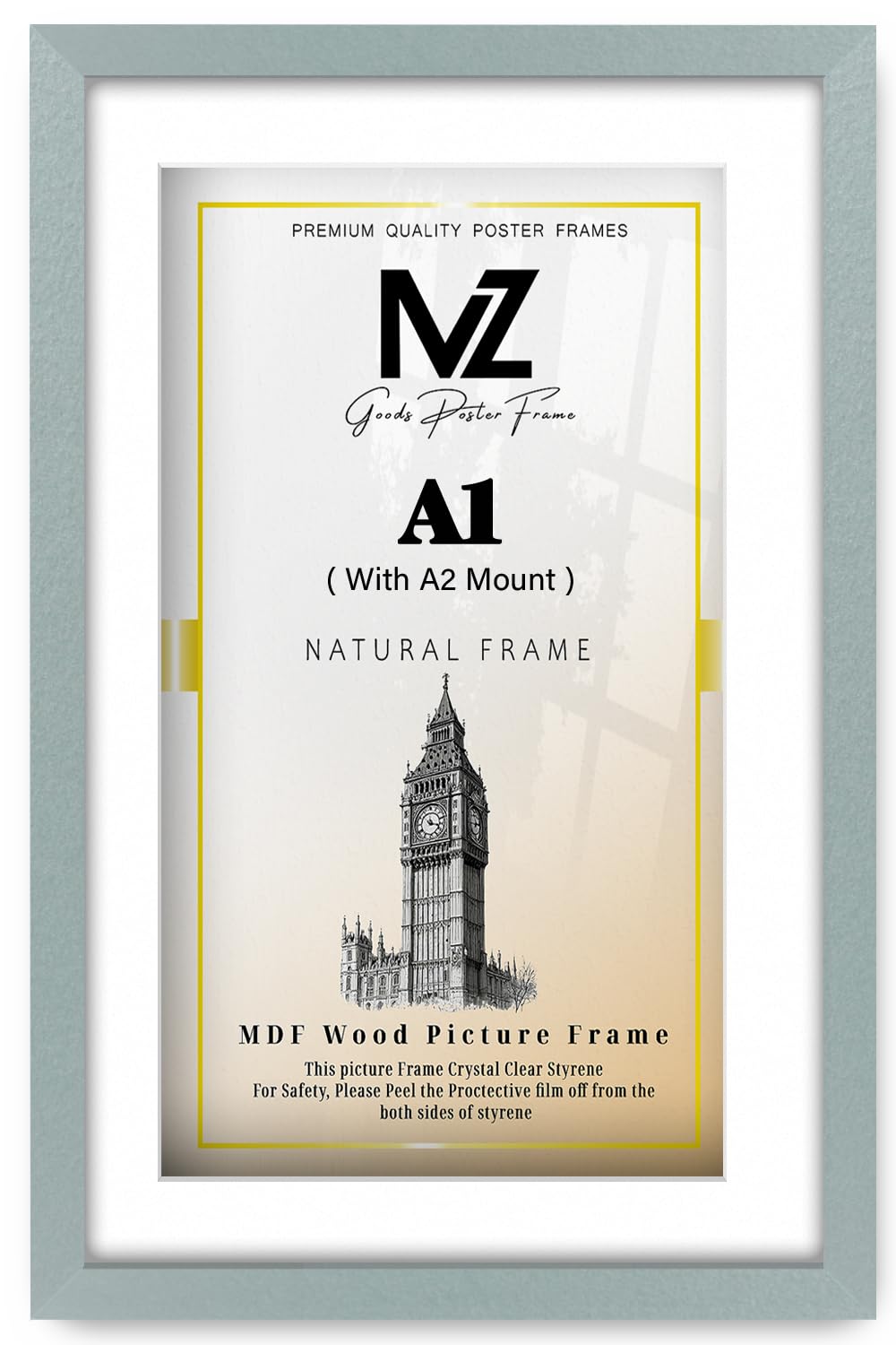 MZ GOODS | Modern A1 (59.40 x 84.10 cm) with A2-(41.90 x 59.40 cm) White Mount | 33 x 23 Inch Engineered Wood Silver Frames for Christmas 1' 11" x 2' 9" [ Silver ]