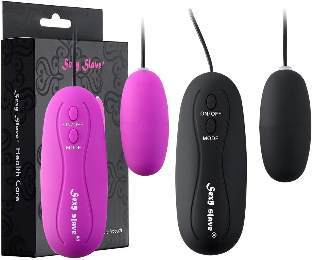Sexy Slave Wired Remote Control 12-Frequency Bullet Vibrators - Waterproof Vibrating Love Egg (Pack of 2, Black and Purple)