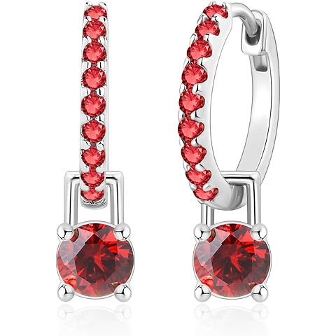 Rhodium Plated Sterling Silver Hoop Earrings for Women Month of Birth – Unique Rhod...