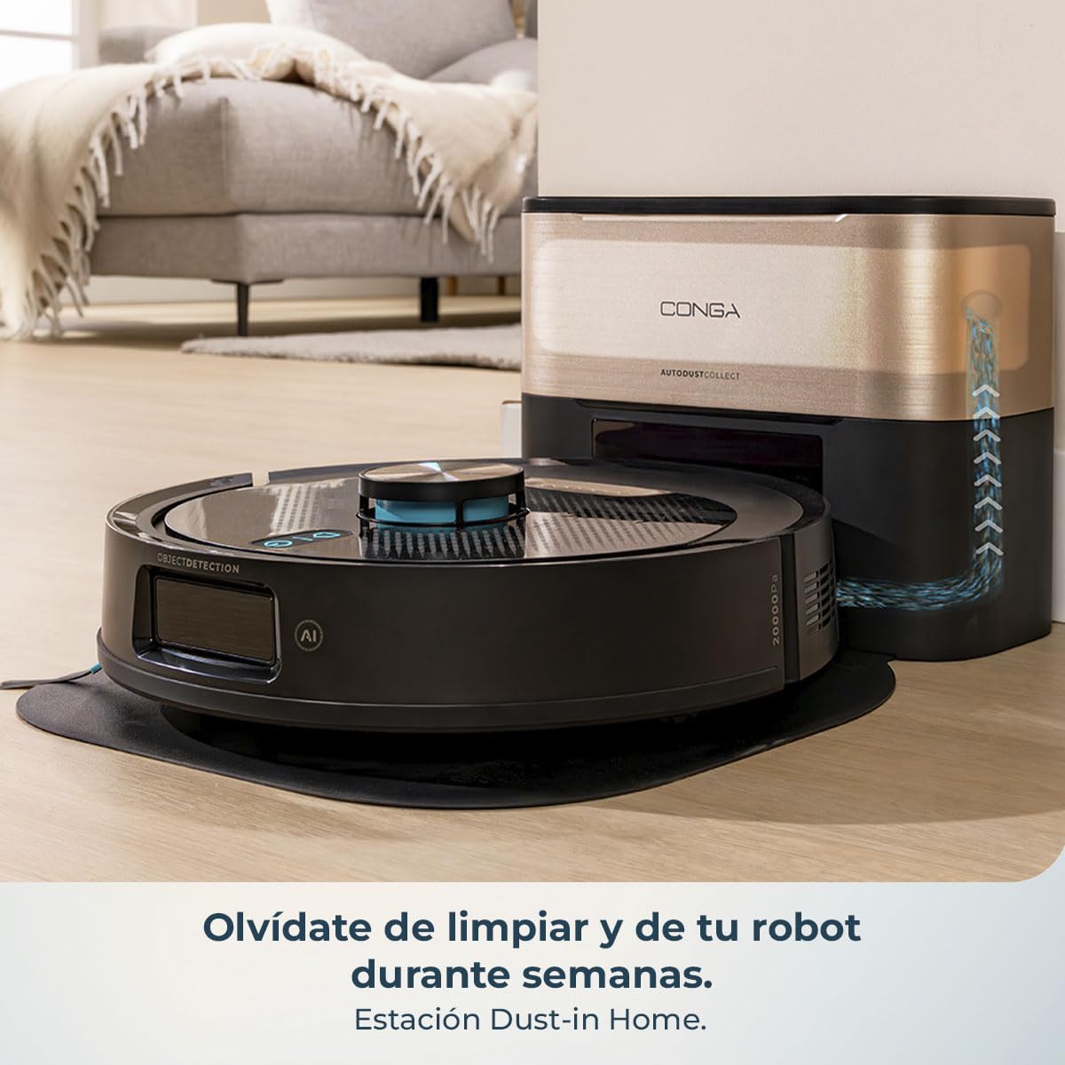 Cecotec Robot Aspirador con Base de Autovaciado e IA Conga Y100 X-Treme. 20000Pa, Navegación Láser e Inteligencia Artificial, 20000Pa, Base de 2.8L, Autonomía hasta 220m², Control App 3.0