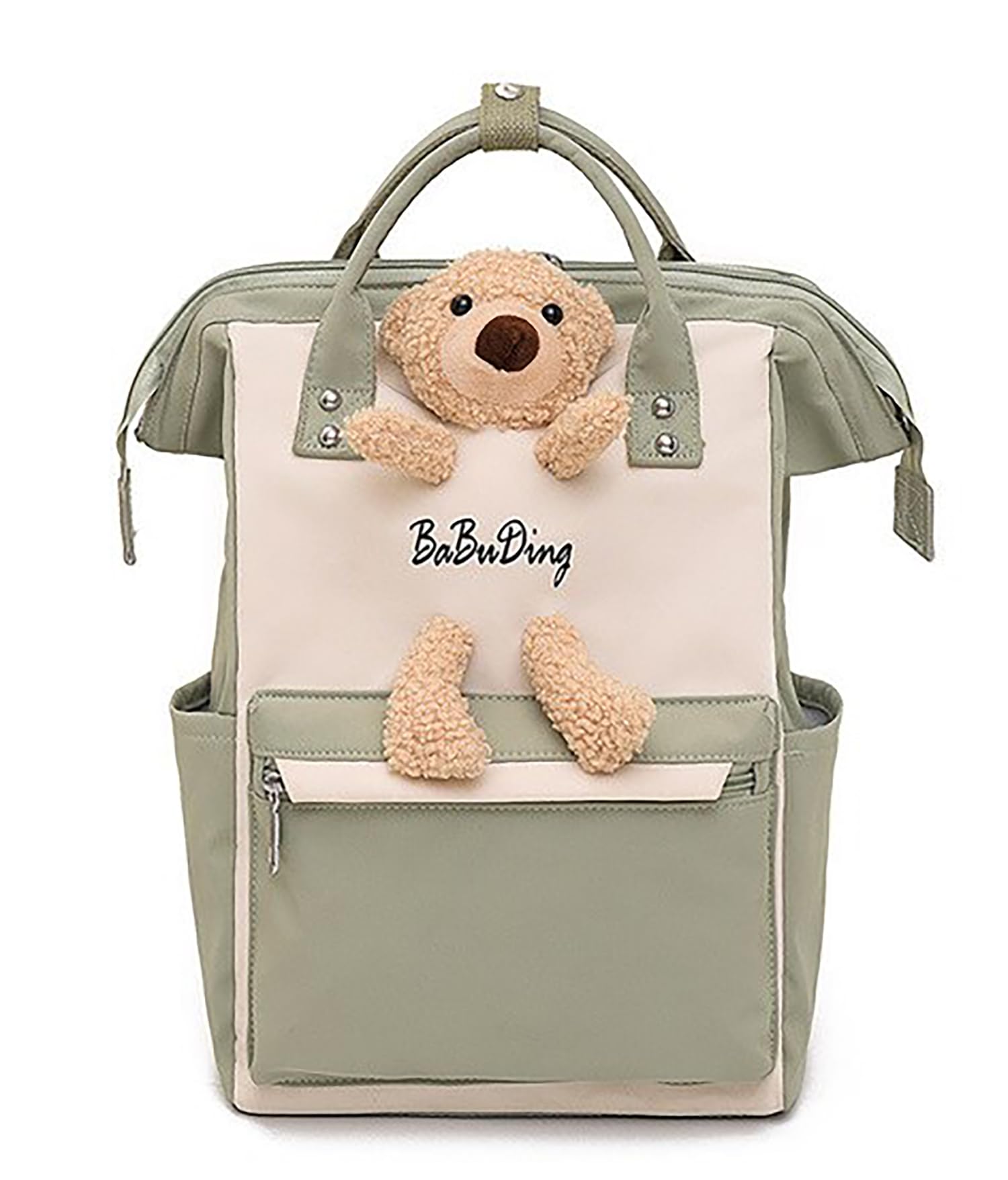House of Quirk Baby Diaper Bag Maternity Backpack Cut Bear Mom Bag Nylon Stylish Nappy Bags With Multi-Function for Baby Bag (Green/Cream)..-image-40